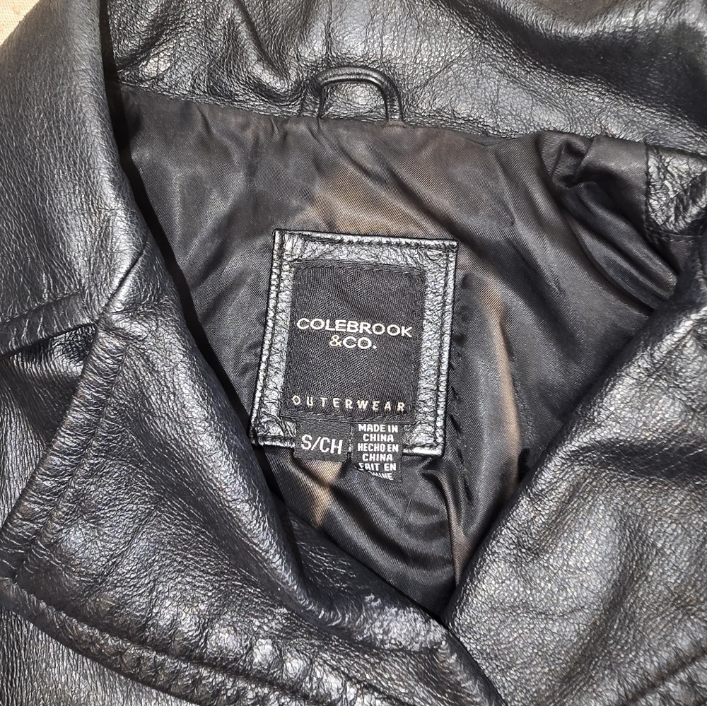 Colebrook Jacket Black Leather Double Breasted Collared Pockets Lined Size S - Picture 13 of 13